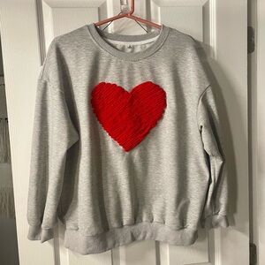 Gray Sweatshirt with Red Yarn Heart